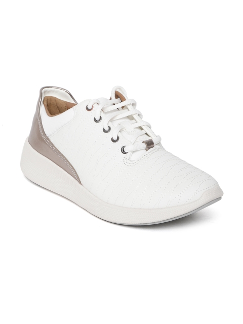 

Clarks Women White & Copper-Toned Colourblocked Leather Sneakers