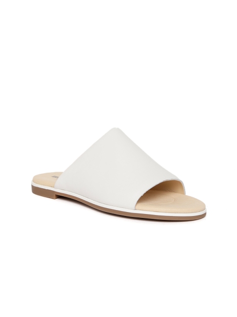 

Clarks Women White Solid Leather Open Toe Flats