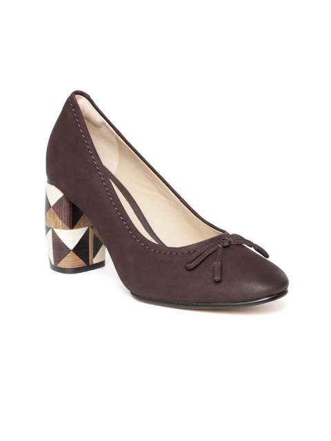 

Clarks Women Burgundy Leather Solid Pumps