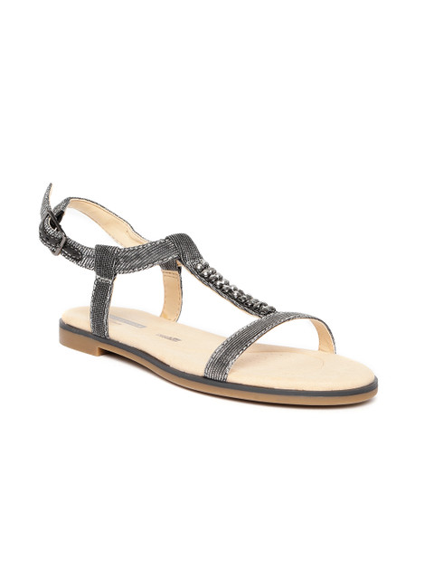 

Clarks Women Gunmetal-Toned Embellished Open Toe Flats, Metallic