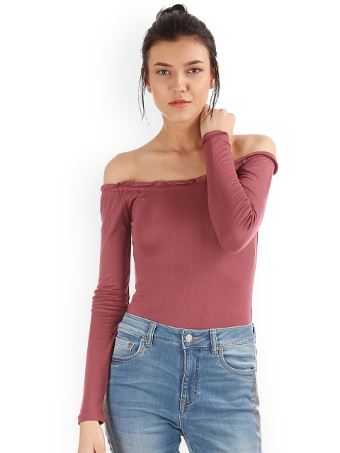 

Aeropostale Women Red Self Design Bardot Top