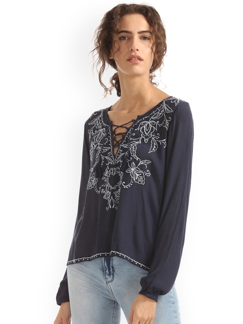 

Aeropostale Women Blue Printed Top