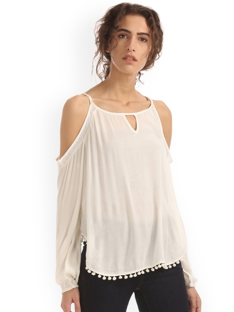 

Aeropostale Women Off-White Self Design Top