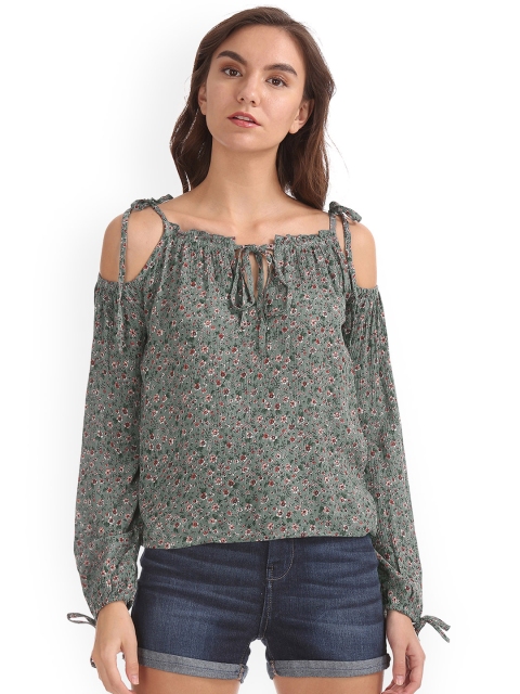 

Aeropostale Women Green Printed A-Line Top