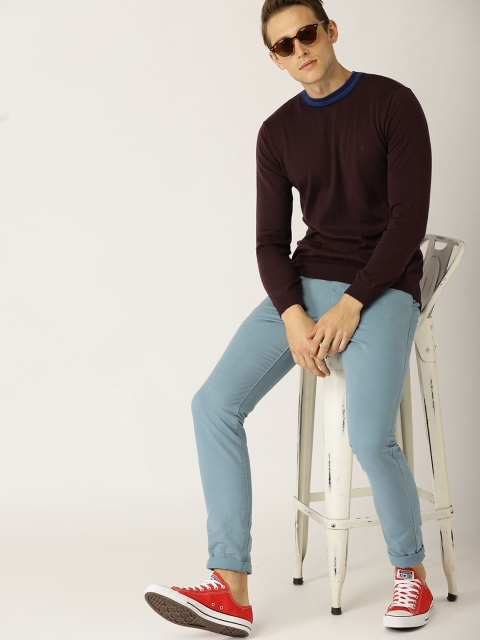 

United Colors of Benetton Men Burgundy Solid Pullover