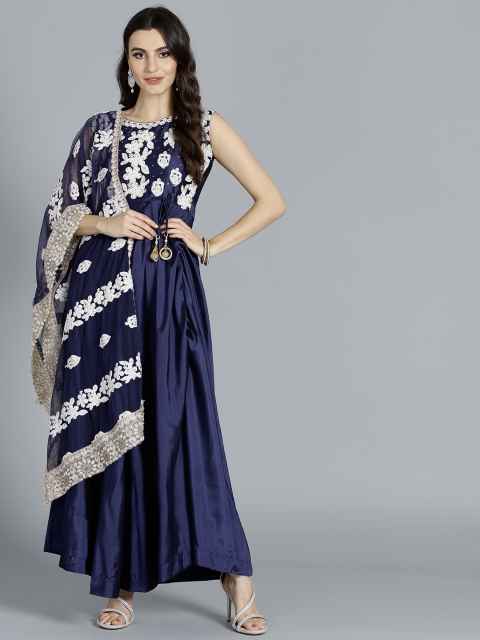 

Chhabra 555 Navy & White Made to Measure Kurta with Churidar & Dupatta, Navy blue