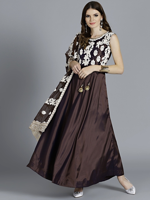 

Chhabra 555 Coffee Brown Made to Measure Anarkali Kurta with Churidar & Dupatta