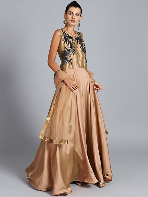 

Chhabra 555 Copper Brown Made to Measure Yoke Design Anarkali Kurta with Dupatta