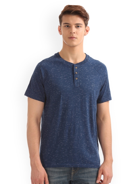 

Aeropostale Men Blue Printed Henley Neck T-shirt