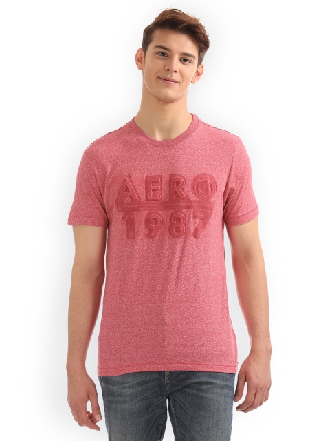 

Aeropostale Men Red Embossed Round Neck T-shirt