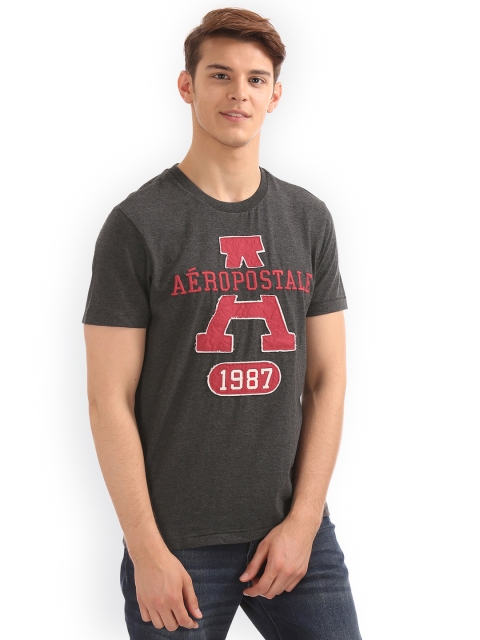 

Aeropostale Men Grey Solid Round Neck T-shirt