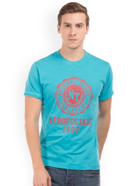 

Aeropostale Men Blue Printed Round Neck T-shirt