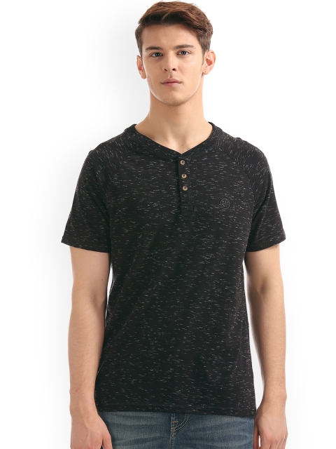 

Aeropostale Men Black Solid Henley Neck T-shirt