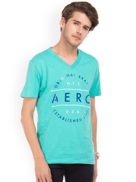 

Aeropostale Men Green Printed V-Neck T-shirt