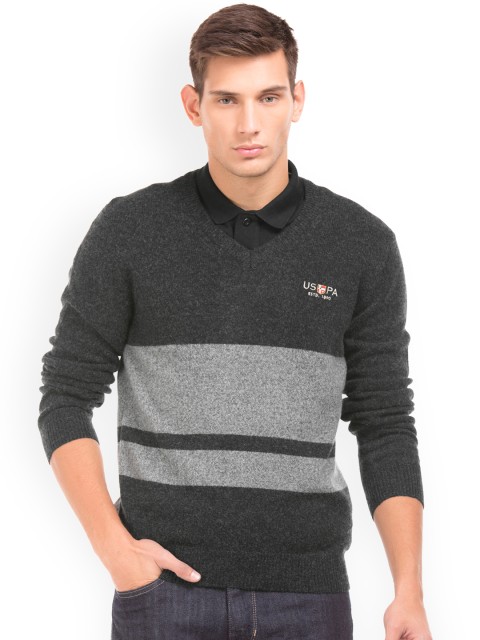 

U.S. Polo Assn. Denim Co. Men Grey Colourblocked Sweater