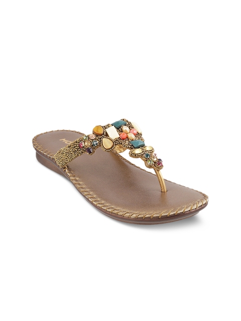 

Mochi Women Gold-Toned Solid Synthetic Open Toe Flats