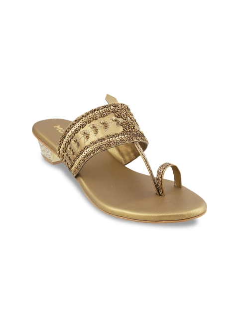 

Mochi Women Gold-Toned Woven Design Sandals