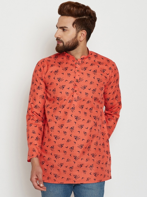 

SOJANYA Men Orange Printed Straight Kurta