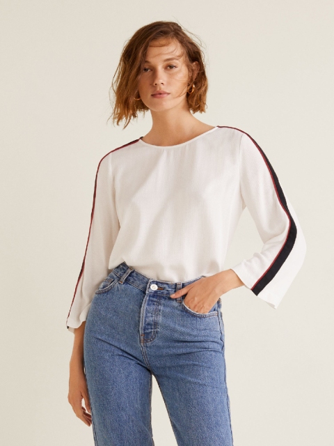 

MANGO Women Off-White Solid Top