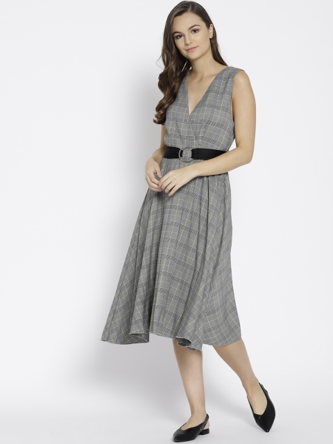 

MANGO Women Grey Checked Fit & Flare Dress