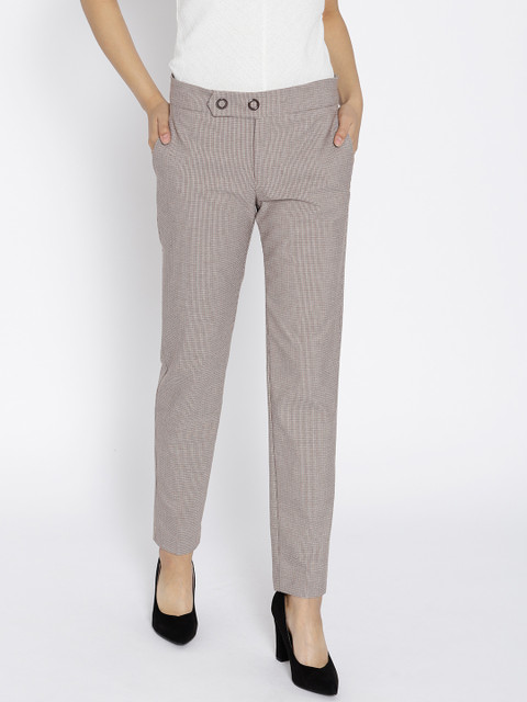 

MANGO Women Beige Regular Fit Self Design Formal Trousers
