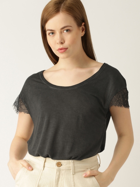 

MANGO Women Charcoal Grey Solid Top