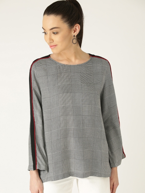

MANGO Women Black & White Checked Regular Top