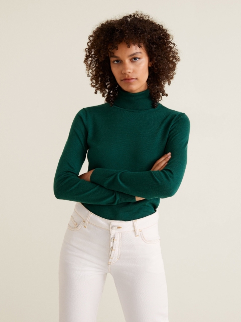 

MANGO Women Green Solid Pullover