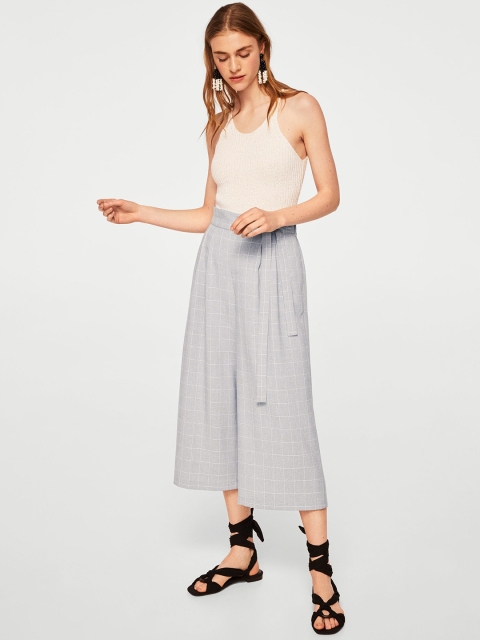 

MANGO Women Grey Regular Fit Checked Culottes