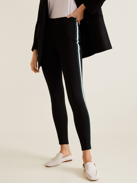 

MANGO Black Solid Treggings