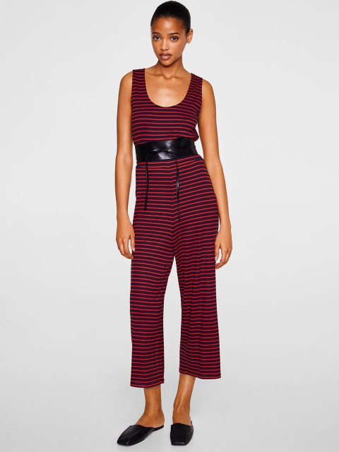 

MANGO Red & Black Striped Culotte Jumpsuit