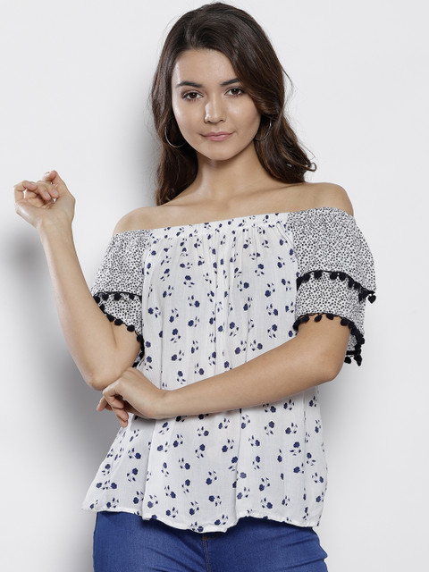 

DOROTHY PERKINS Women White Printed Bardot Top
