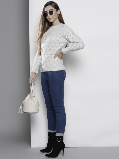 

DOROTHY PERKINS Women Petite Light Grey Self Design Pullover