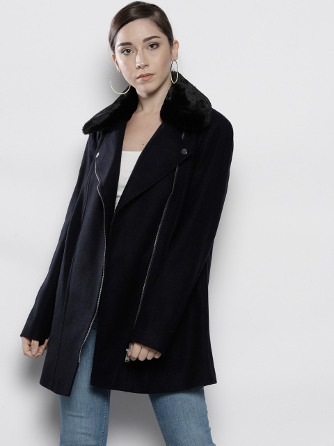 

DOROTHY PERKINS Navy Blue Solid Longline Coat
