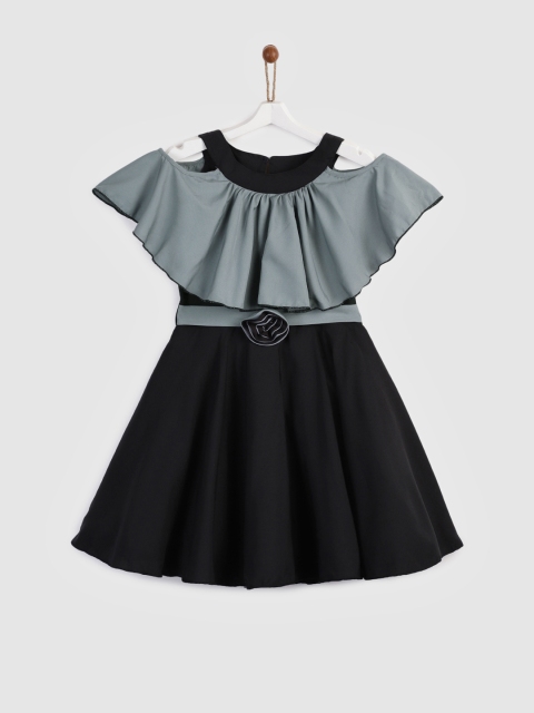 

YK Girls Grey & Black Colourblocked Fit and Flare Layered Dress