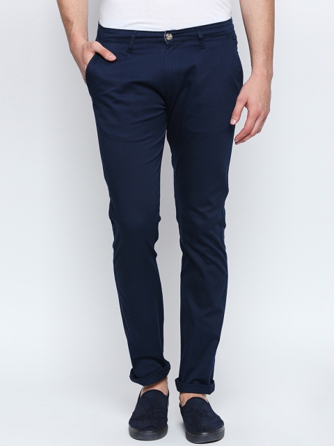 

Solemio Men Navy Blue Slim Fit Solid Chinos