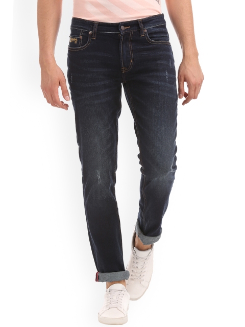 

Aeropostale Men Blue Skinny Fit Mid-Rise Low Distress Stretchable Jeans