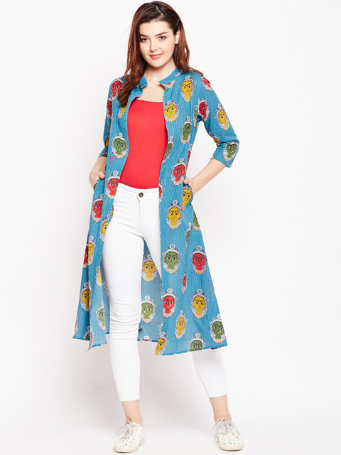 

Azira Women Blue Printed Open Front Shrug