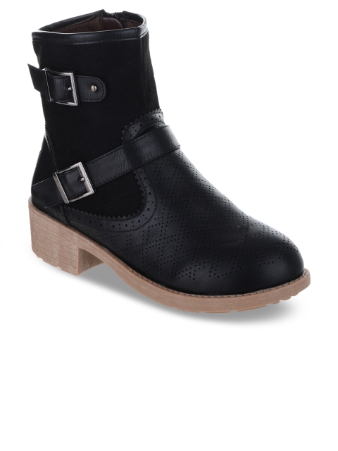 

SHUZ TOUCH Women Black Solid Mid-Top Heeled Boots