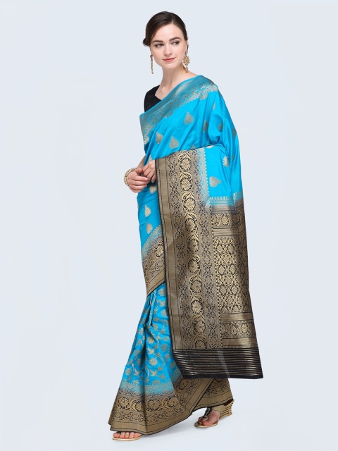 

Saree mall Blue & Black Woven Design Kanjeevaram Saree