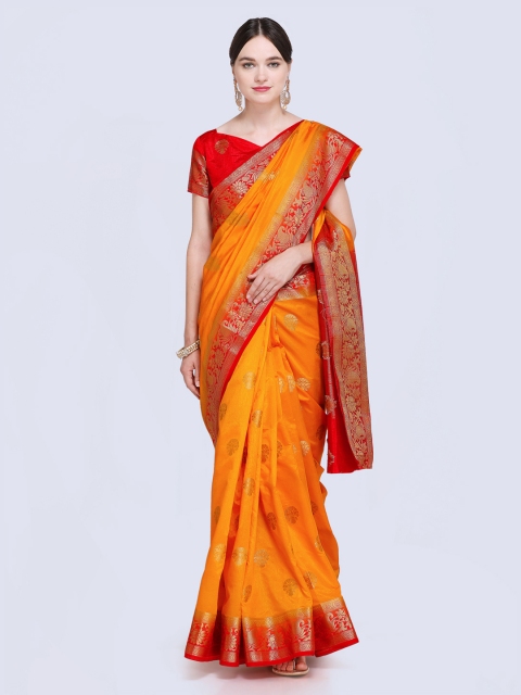 

Saree mall Orange & Red Woven Design Kanjeevaram Saree