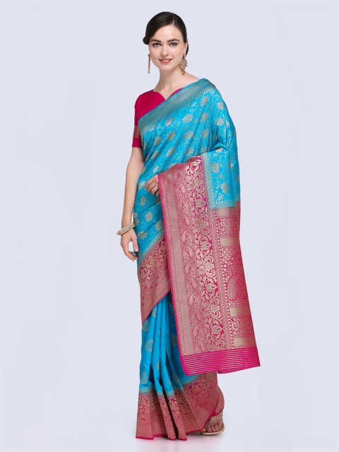 

Saree mall Blue & Pink Woven Design Kanjeevaram Saree
