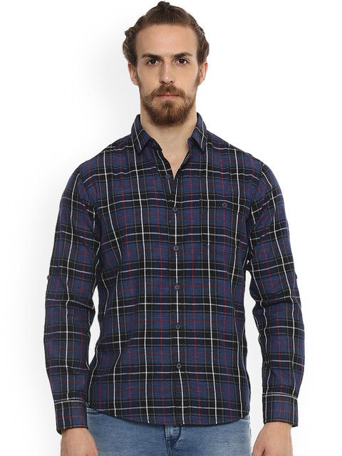 

Mufti Men Blue Slim Fit Checked Casual Shirt