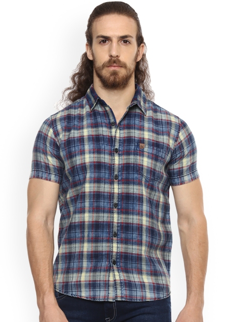 

Mufti Men Blue Slim Fit Checked Casual Shirt