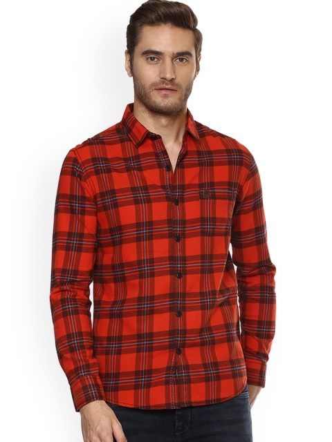 

Mufti Men Red Regular Fit Checked Casual Shirt
