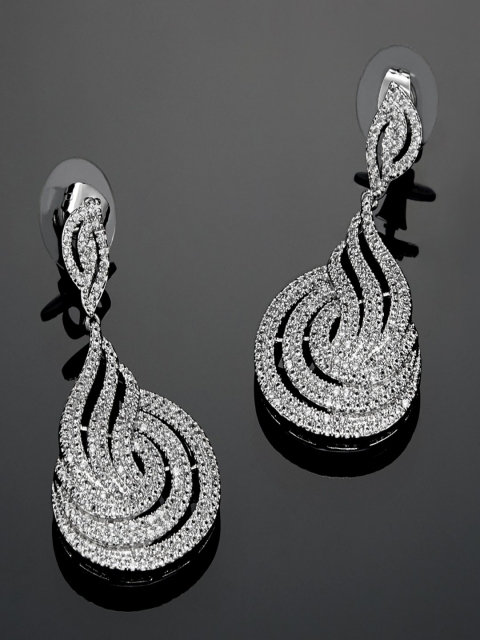 

shaze Silver-Toned Circular Silver-Plated Drop Earrings