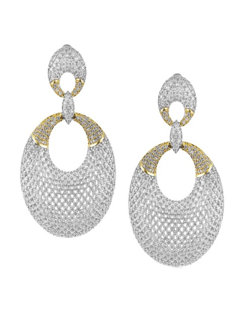 

shaze Silver & Gold-Toned Circular Silver-Plated Drop Earrings