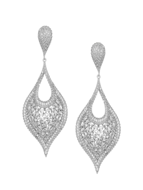 

shaze Silver-Toned Leaf Shaped Drop Earrings