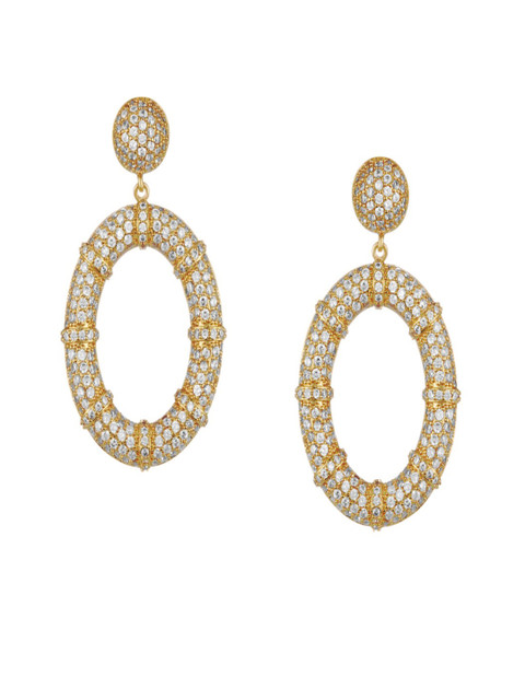 

shaze Gold-Toned & White Circular Gold-Plated Drop Earrings