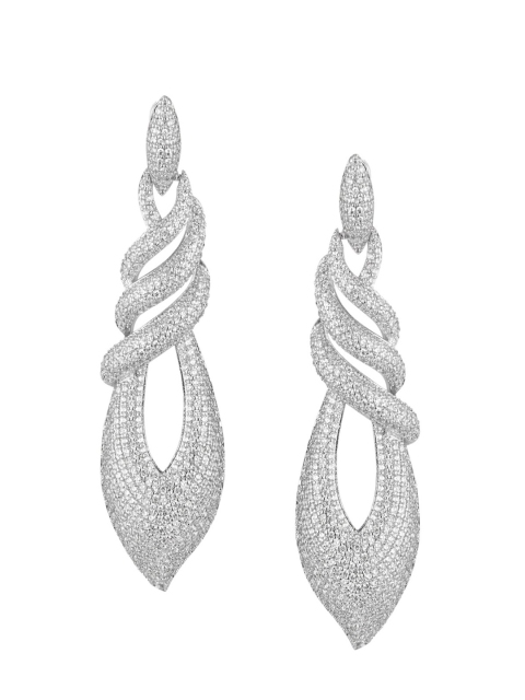 

shaze Silver-Toned & White Circular Silver-Plated Drop Earrings
